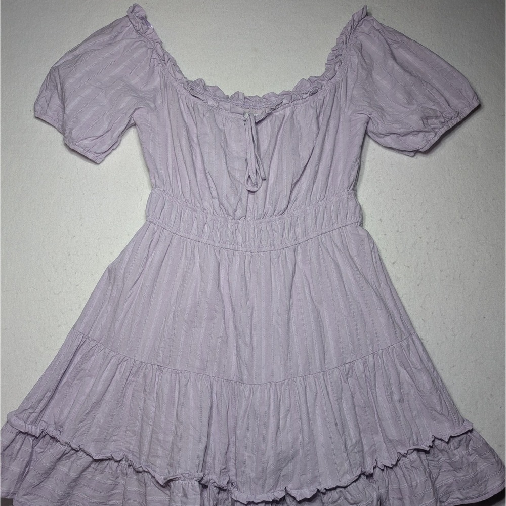 Lost + Wander Lavender Puff‎ Sleeve Tiered Mini Dress M